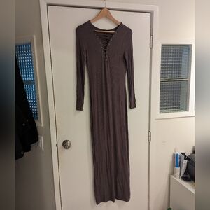 Forever 21 Lace-Up Long Sleeve Dress in Taupe